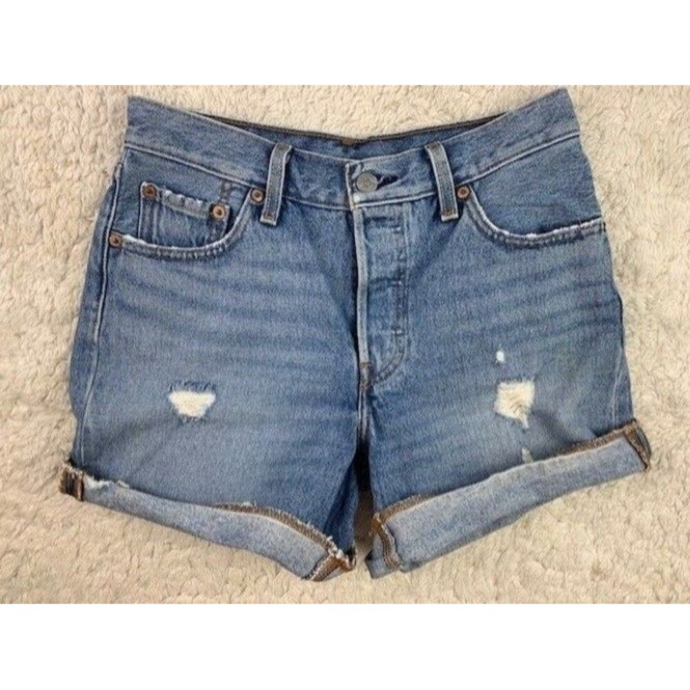 Levi 501 29x6 Womens Shorts Button Fly Mid Rise Med Wash